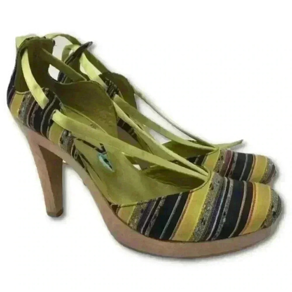 Multicolored woven slub womens wrap around heels - Picture 1 of 10